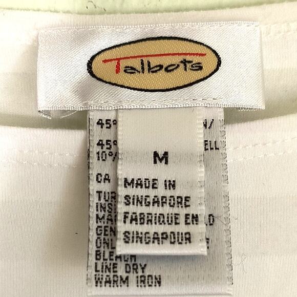 Talbots Stretch Knit Top Women's Size M White stripe 3/4 Sleeve Base Layer Tee - Picture 2 of 10